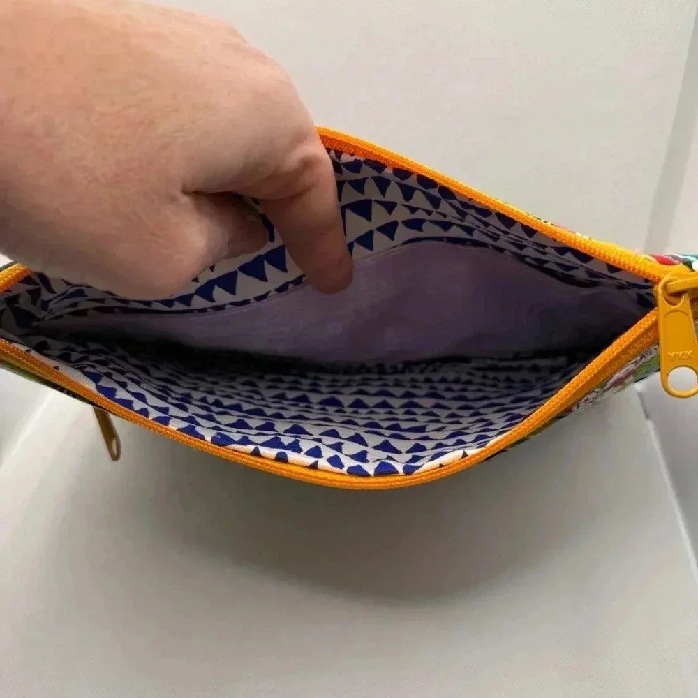Colorful Patchwork Abstract Geometric Boho Multi Pocket‎ Cosmetic School Bag